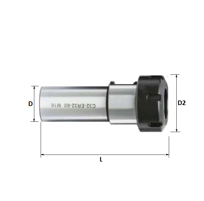 ER16 Straight Shank Collet Holder, 50mm L, 20mm Shank, Standard Hex Nut